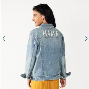 XL Maternity Jean Jacket “Mama” embroidered on back